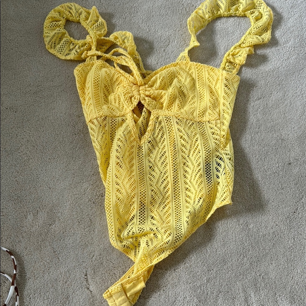 Yellow Lace Kids One Piece Swimsuit